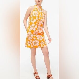 J.Crew Factory Orange Pink Floral Halter Shift Dress 10 Tropical Sleeveless